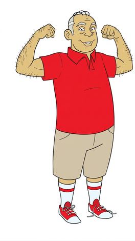 The same illustrated golfer flexing both arms