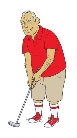 The same illustrated golfer in a putting pose