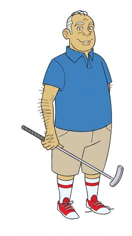 The same illustrated golfer with a blue shirt